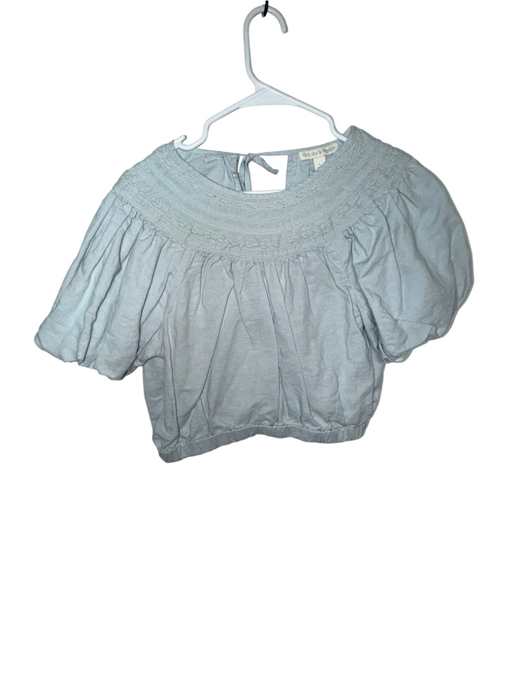 Chelsea & Violet Powder Blue Smocked Puff Sleeve Crop Top